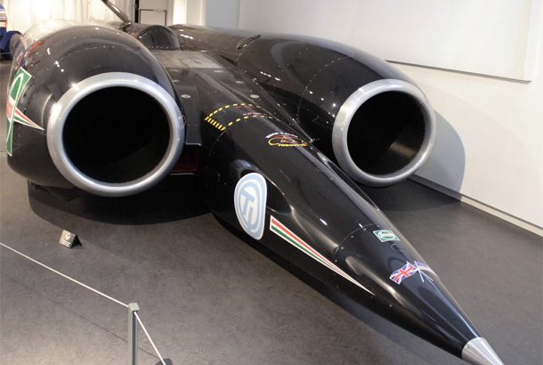 Rocket powered car on display at museum