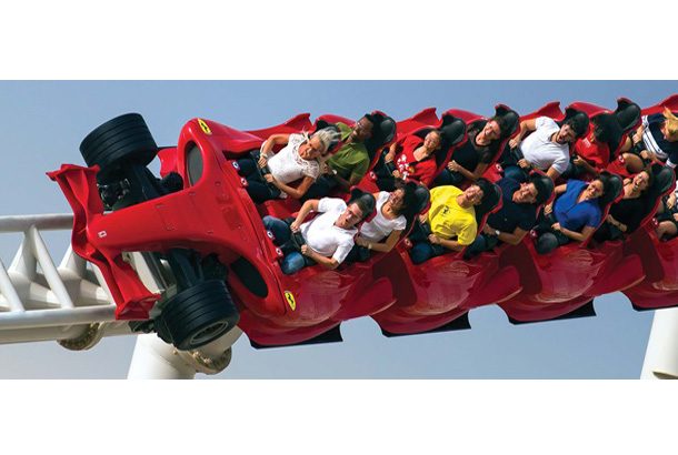 rows of people on roller coaster