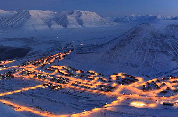 Town of Longyerbyen at night