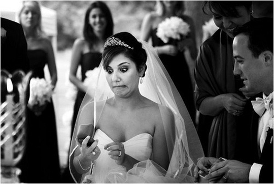 Bride looking unpleasantly surprised at ring