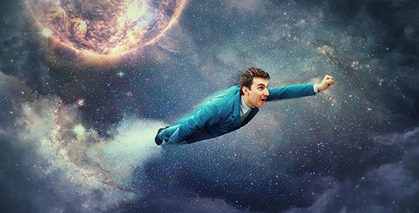 A person flying in space