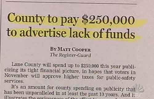 County to pay $250,000 to advertise lack of funds
