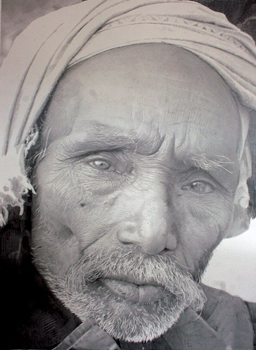 Old man realistic pencil drawing