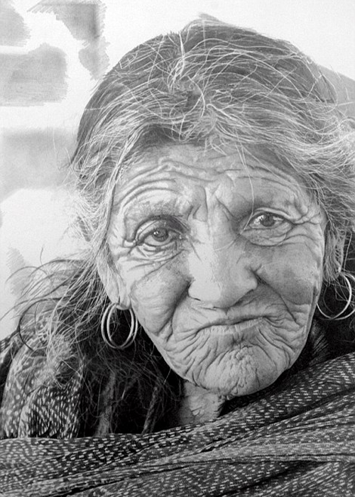 Old woman realistic pencil drawing