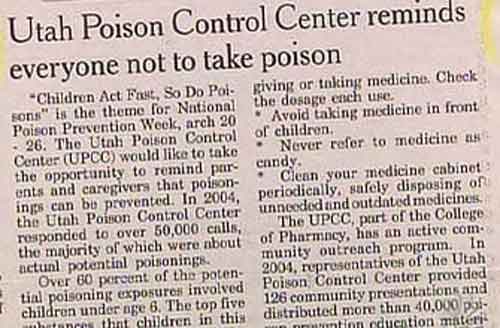 Utah poison control center reminds everyone not to take poison
