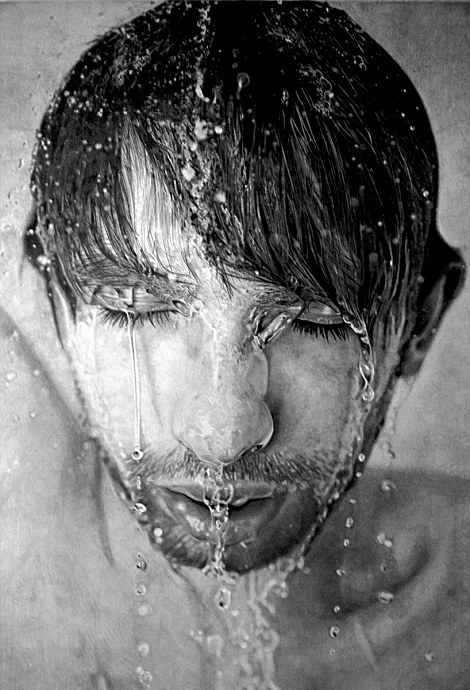 Taking a shower realistic pencil drawing