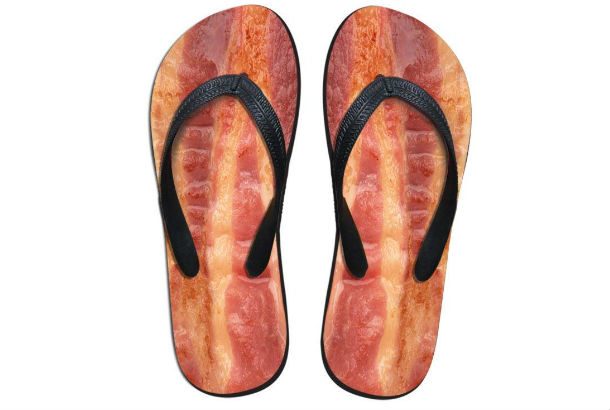 flip flop with bacon pattern on sole