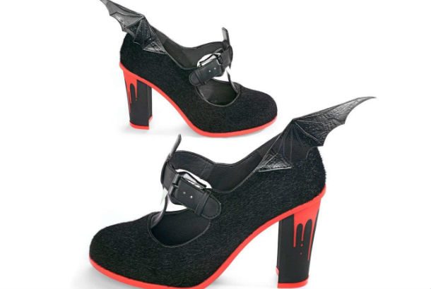 black heel shoe with bat wing