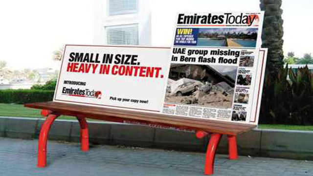 Emirates Today - small in size heavy in content bench ad