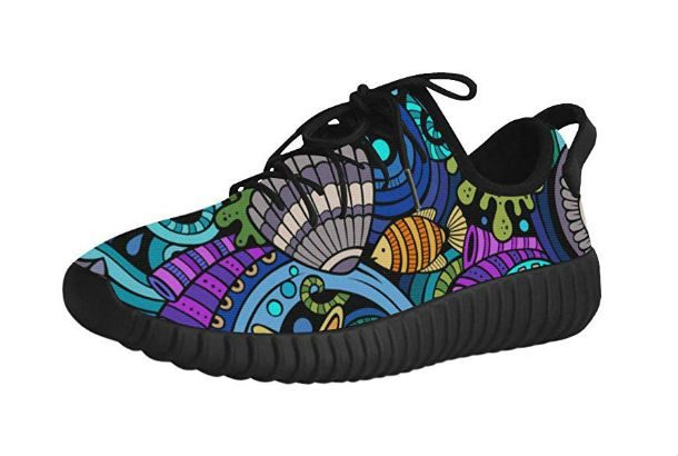 black sneaker with fish pattern