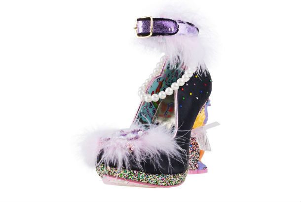 black high heels with feathers and pearls