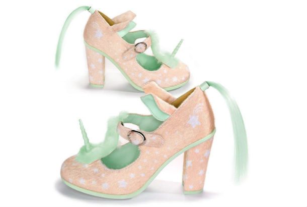 pink horned unicorn shoe with green mane