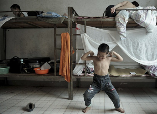 Young Chinese gymnasts in their room