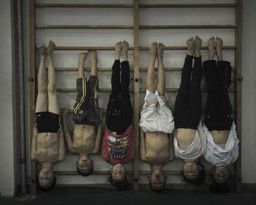 Chinese gymnasts in training