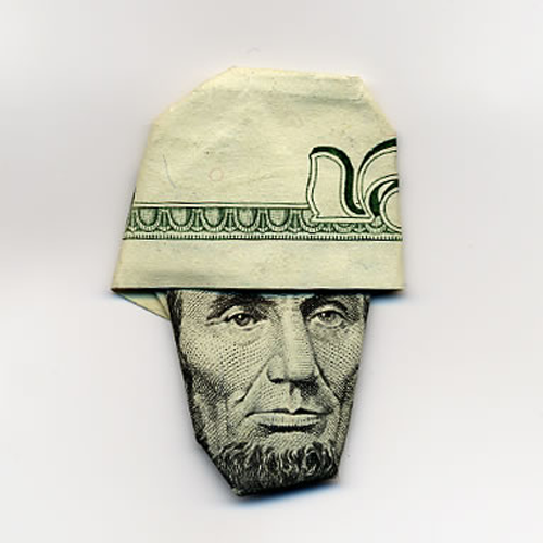 Lincoln with a helmet money art