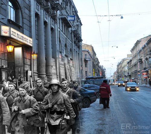 World War 2 photo in modern scene