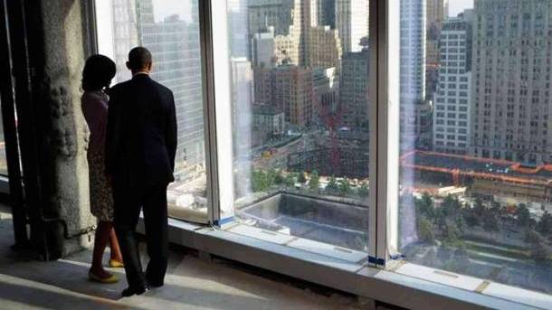 The First Couple looking at the remains of World Trade Center from the One World Trade Center building
