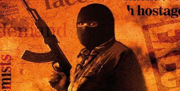 A person wearing a black mask holding a gun