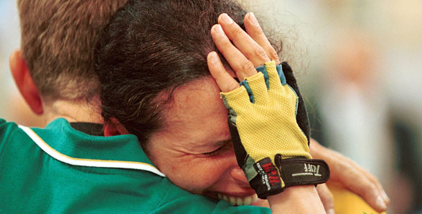 http://commons.wikimedia.org/wiki/File:211000_-_Cycling_track_Lyn_Lepore_emotional_-_3b_-_2000_Sydney_race_photo.jpg