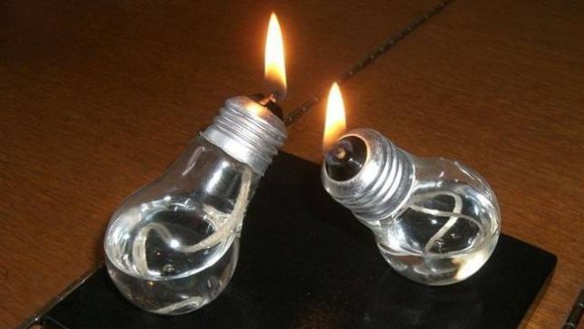 Oil Lamp Made out of Exhausted Light Bulb