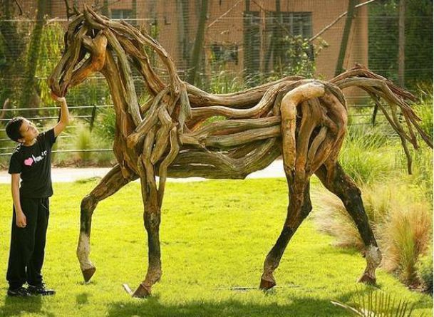 Wooden Horse Sculpture using Scavenged Branches