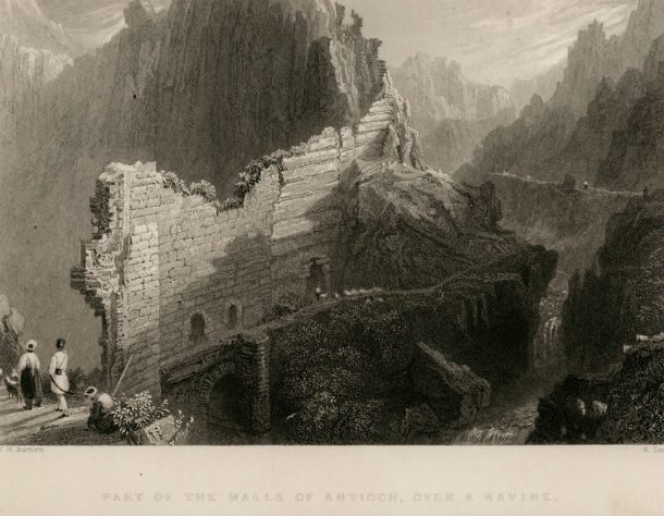 Part_of_the_Walls_of_Antioch_over_a_Ravine_-_Carne_John_-_1836