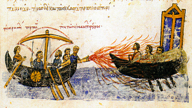 http://en.wikipedia.org/wiki/File:Greekfire-madridskylitzes1.jpg