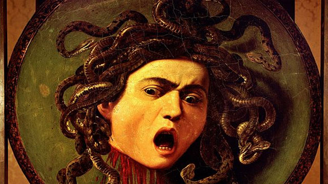 http://commons.wikimedia.org/wiki/File:Medusa-Caravaggio_(Uffizi).jpg