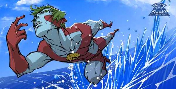 a cartoon of a superhero jumping in the air