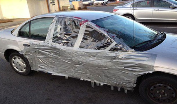 duct tape fixing a car