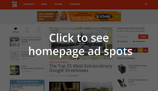 List25 homepage ad spots
