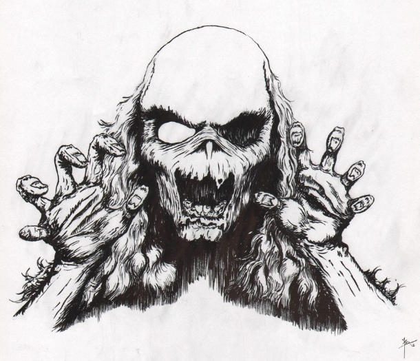black and white zombie drawing