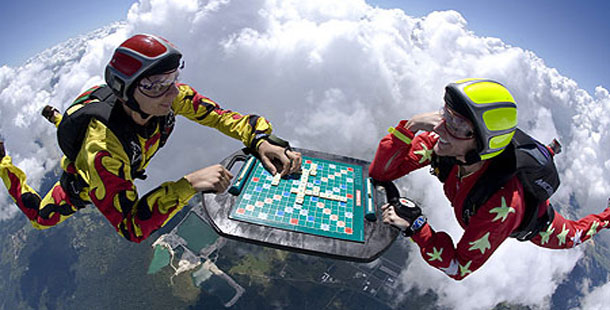 A group of people skydiving