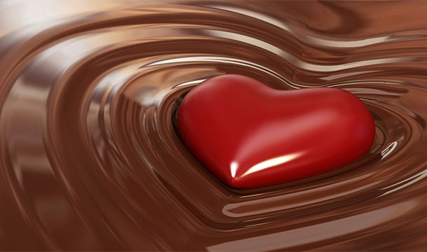 Image of red heart in the middle of chocolate