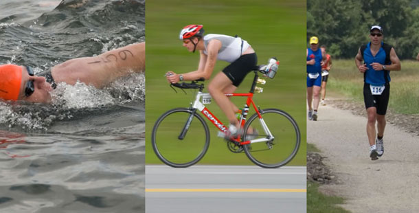 A collage of a person riding a bike