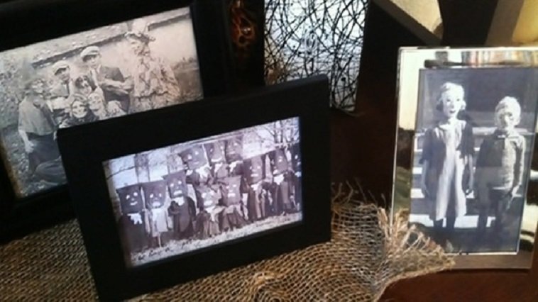A group of framed pictures