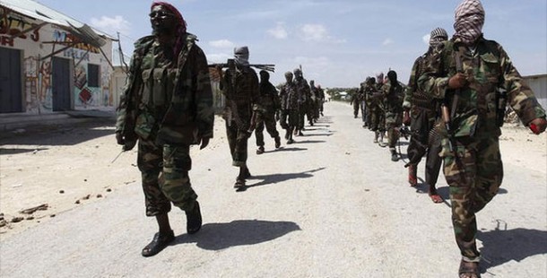 A failed states in the world with group of soldiers walking on a road