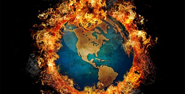 A planet earth on fire