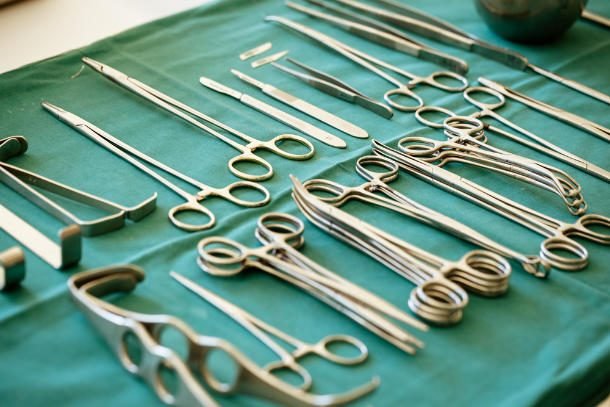 surgical instruments on table