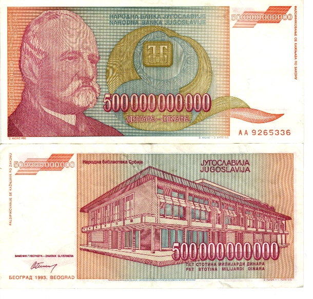 Yugoslavian 500,000,000,000-Dinara Bill