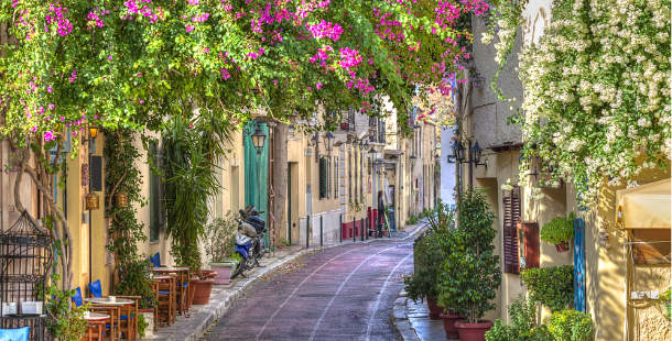 romantic street in Plaka, Greece