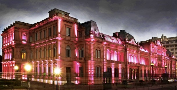 An impressive building state residences with pink lights