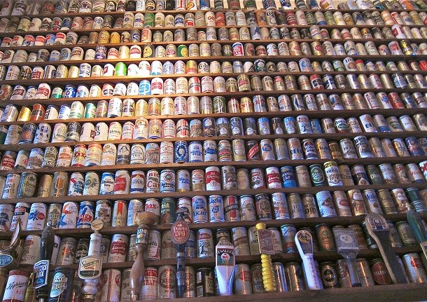 Beer bottles on wall