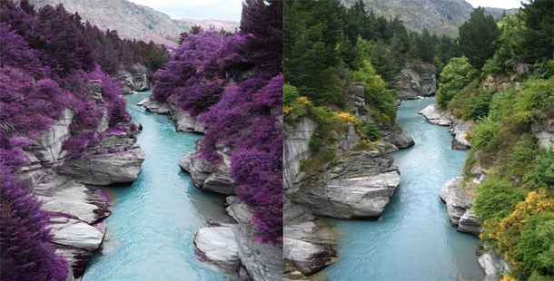 A river between two different views