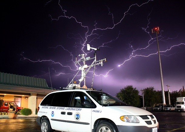 Lightning over National Severe Storms Laboratory mobile mesonet