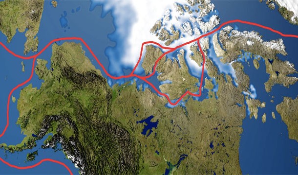Due to global warming, the ice shelf is receding. This will potentially open the long sought after Northwest Passage to shipping and may help reduce the distance between Europe and Asia for freighters by thousands of kilometers. The only issue is that while Canada claims the water as its own, the US and Europe maintain that the waters are international and should be open to other nations.