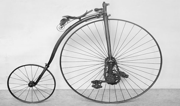 The first machine to be called a bicycle was the penny-farthing, which developed out of the French velocipede