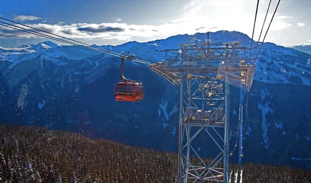 Riding the Peak 2 Peak Gondola in Whistler, Canada, the longest and highest gondola in the world