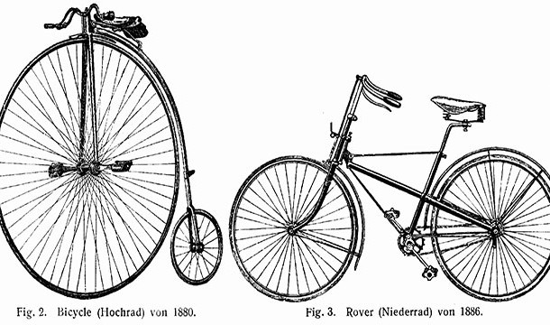 In the 1880s, the safety bicycle replace the penny-farthing as the most popular bike