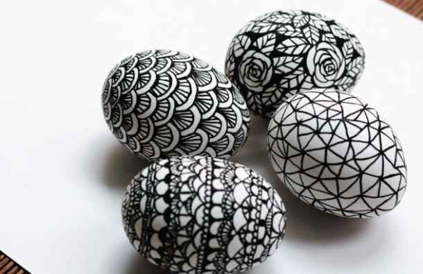 Black and white hand-drawn Easter eggs